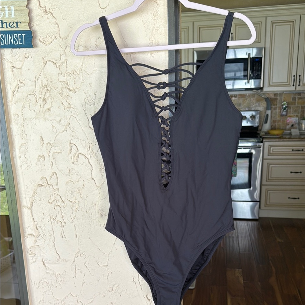 Bleu Rod Beattie Black Lace-Up One Piece Swimsuit